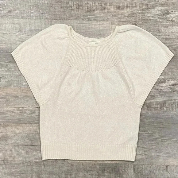 Anthropologie Ribbed Sweater Large Cream Knit Butterfly Sleeve Wool Blend EUC - Picture 2 of 13